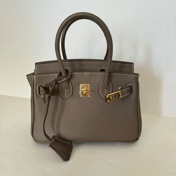 *NO STRAP | Taupe Mini 20 Leather Top Handle w/ Gold Structured Satchel Bag C3 - Picture 15 of 17